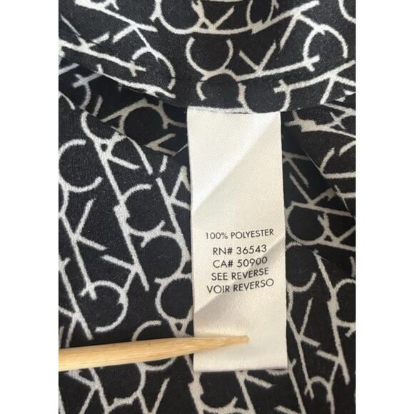 Calvin Klein Black & White CK All Over Logo Women's Long Sleeve Shirt Blouse M - Picture 15 of 16